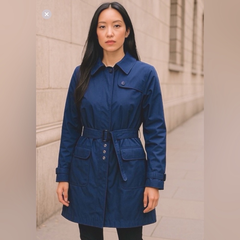 Nautica Blue Trench Coat with Long Length and Fabric Belt